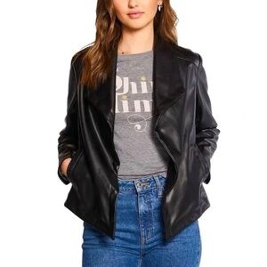 CHASER Black faux leather waterfall jacket size‎ S